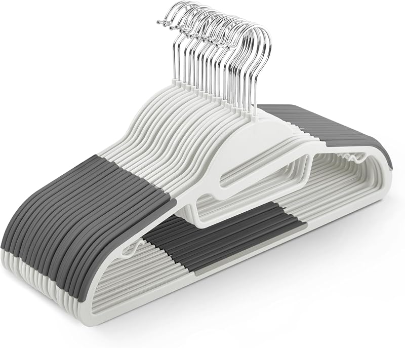 KEPLIN 30-Pack Non-Slip Hangers with 360° Swivel Slimline Space Saver White