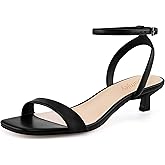 Dumjey Women Kitten Heel Sandals Ankle Strap Heeled Sandals Square Open Toe Dress Wedding Party Shoes