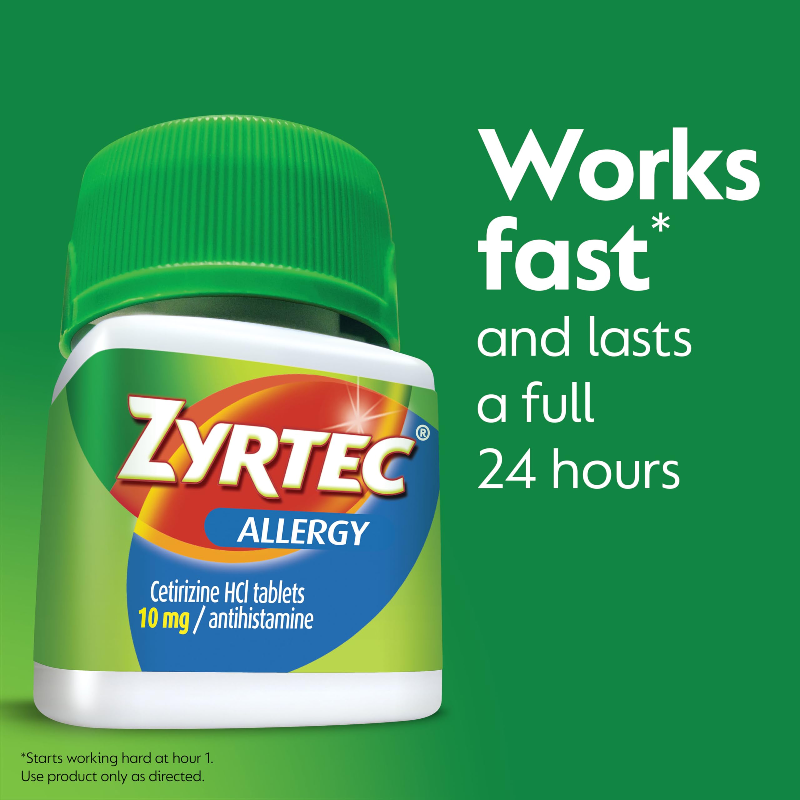 Zyrtec 24 Hour Allergy Relief Tablets, 10 mg Cetirizine HCl Antihistamine Allergy Medicine, 45 ct