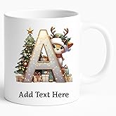 Personalized Christmas Initial Mug – Custom Letter A–Z Monogram, Add Name/Date | 11 ounces Ceramic, Dishwasher & Microwave Safe, Bulk/Wholesale (White)