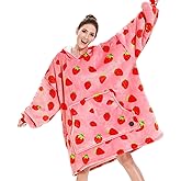 THREE POODLE Wearable Blanket Hoodie for Women, Oversized Sherpa Sweatshirt Blanket for Adults Men, Cozy Strawberry Hooded Blankets, Gifts for Teen Girls Women Mom Sister