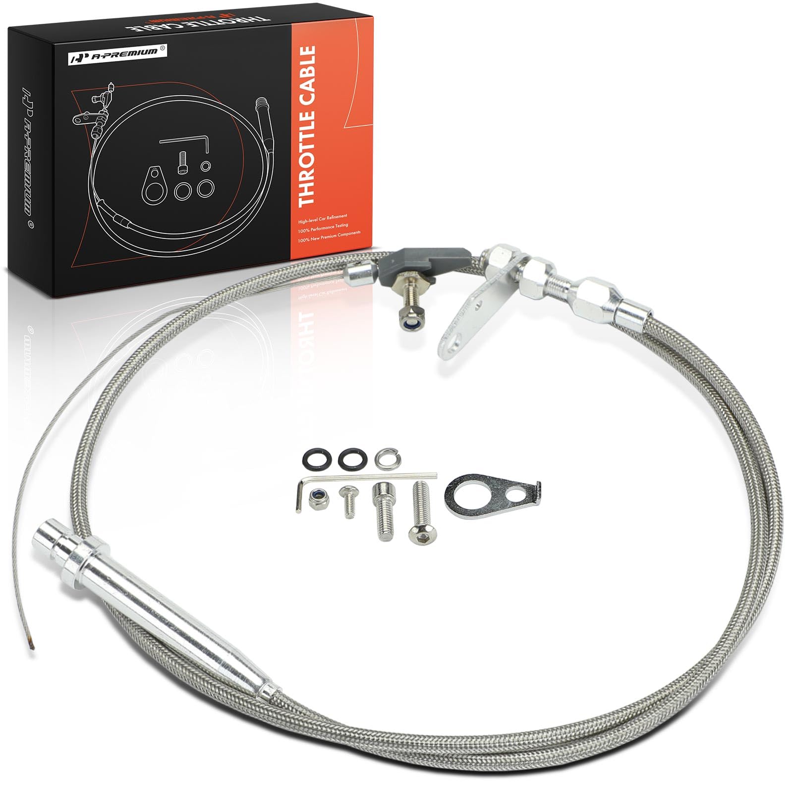 Photo 1 of A-Premium Transmission Kick Down Cable Kit - Compatible with All GM, Chevy, Cadillac, Buick, Pontiac TH350 TH-350 Transmission - Braided Stainless Steel Transmission Detent Kickdown Trans Wiring Kit