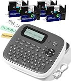 VolenGo D210s Label Maker Machine with 4 Tapes, Label Maker Waterproof-Labels Bundle, Labeler Machine with Tapes 12mm 0.47 Laminated White, Inkless Labeling Machine for Office & School Supplies