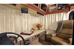 RV QUICK SHADES 2-Panel RV Windshield Curtain Set for Class A Motorhomes - 120" x 40" Each Panel Ready to Install W/ 2 Matching Tie Backs Included (Premium Oak - Sew-in Glide Tape)