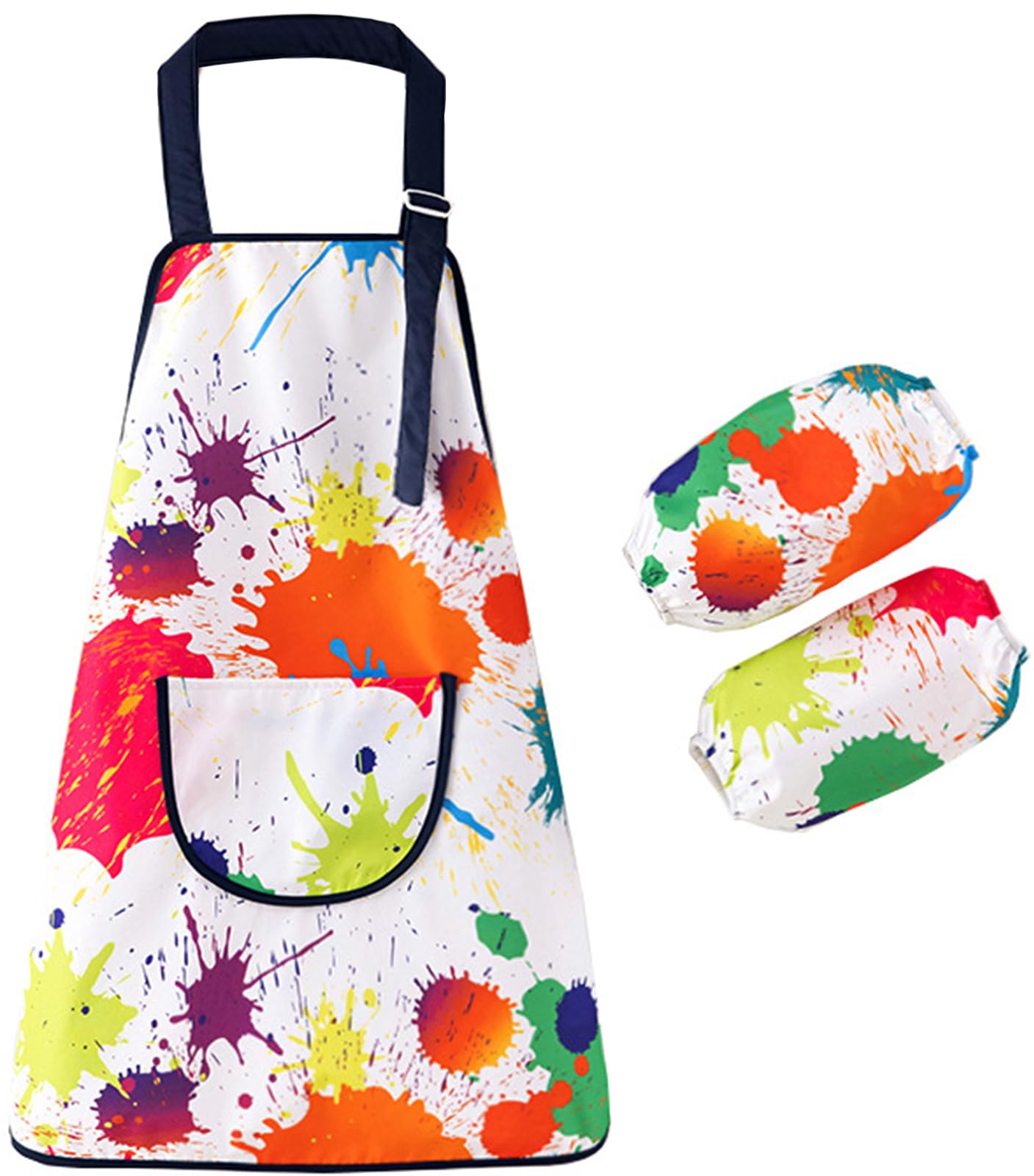 HIQUACC Kids Art Apron Set with 2 Detachable Sleeves Waterproof Graffiti Painting Crafting Apron for Children (Graffiti-M)