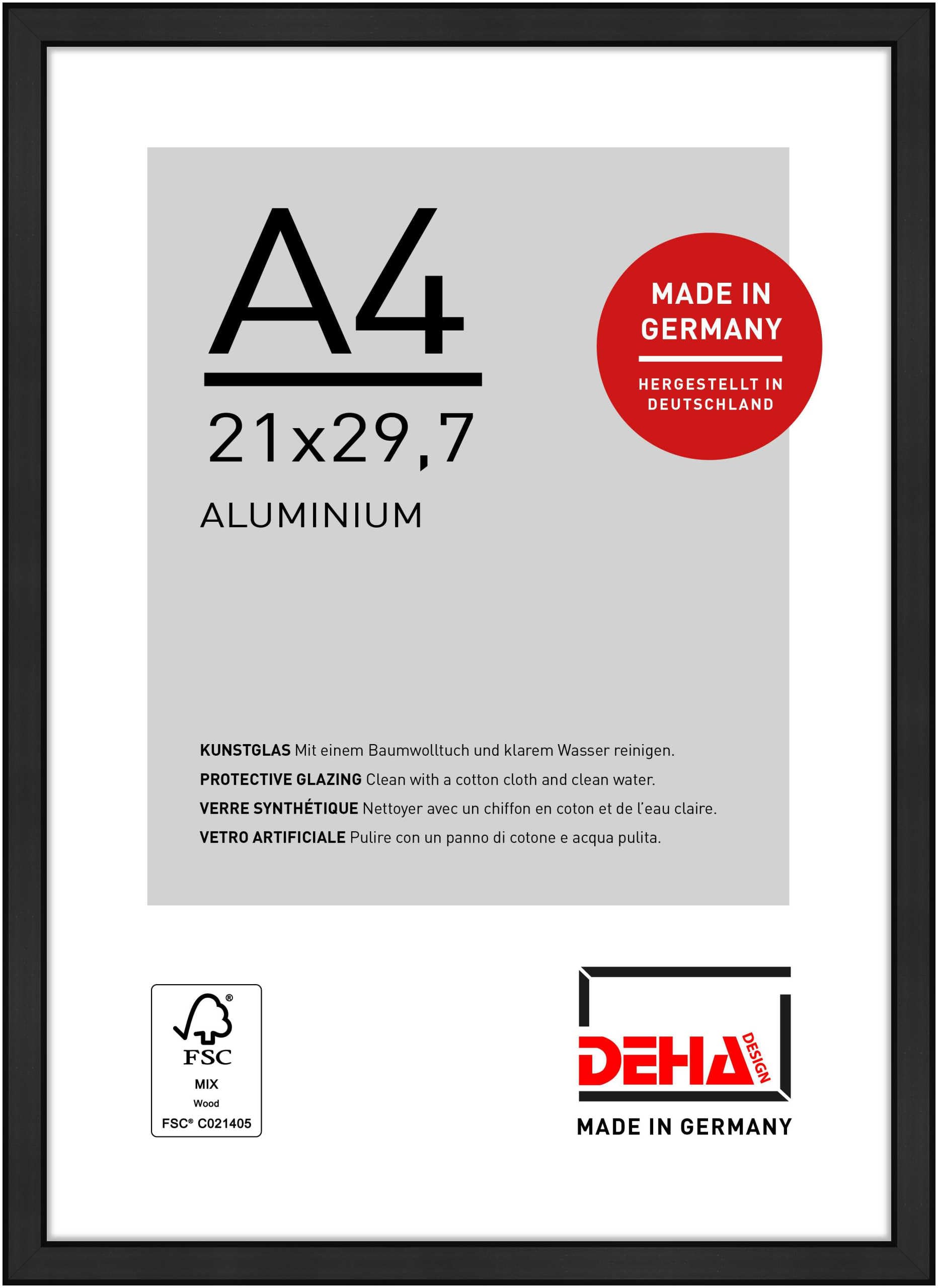 DEHA Design Boston Aluminium Picture Frame - A4 (21x29.7 cm) – Matt Black - with Synthetic Glass and Push/Turn Clips