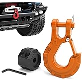 AMBULL 3/8" Winch Hook & Winch Cable Hook Stopper Sets, Heavy Duty Grade 70 Forged Steel Recovery Hook with Safety Latch, Included Allen Wrench,Max 37,478 Lbs, Orange