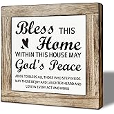Christian Home Decor, Bless this Home House Wooden Box Sign, Farmhouse Desk Wooden Plaque For Bedroom Living Room, Housewarming Gift for Friend Family, Freestanding Decor 5.9x5.9 Inches