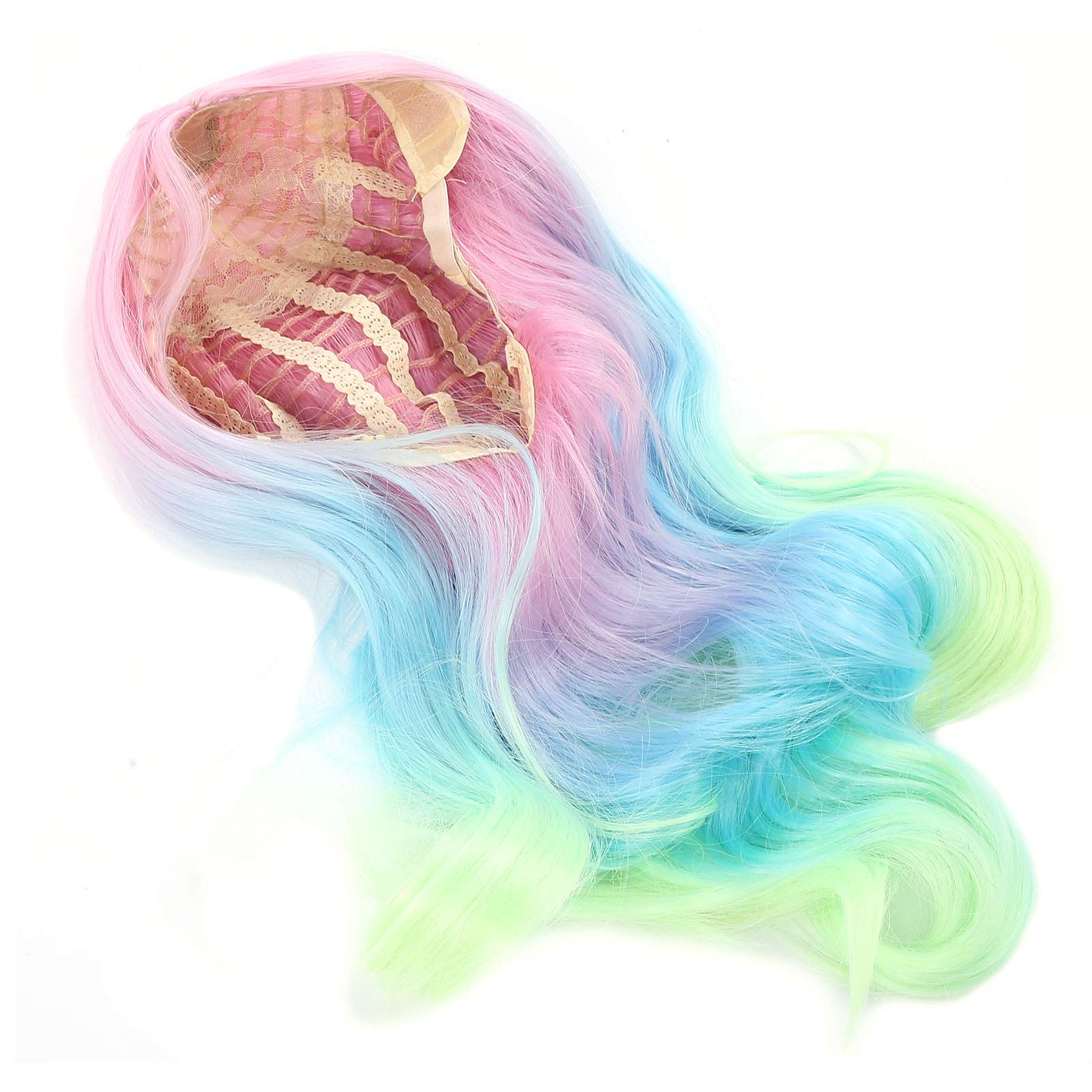 Curly Wavy Hair Wigs, Long Fluffy Heat Resistant Cosplay Party Wigs Pink To Blue for Cosplay for Women for Daily Party