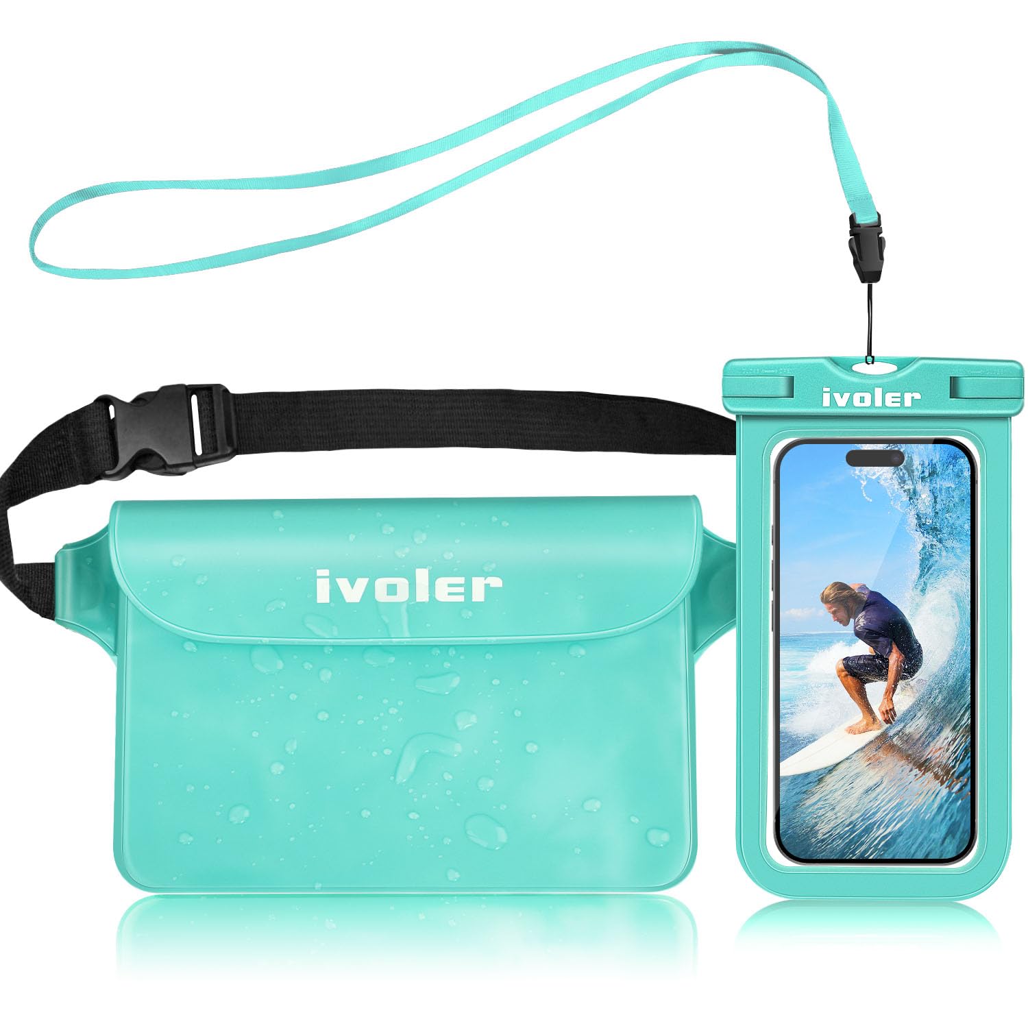 ivoler Waterproof Pouch Bag + Phone Case, Waterproof Case Dry Bag for Beach,Swim,Boating,Kayaking,Hiking,Protect Phone, Camera, Cash, Mp3, Passport, Document From Water, Sand, Snow, Dust - Green — image 1
