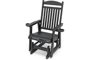 MOSBRISA Poly Lumber Patio Glider for One Person, with Cup Holders, High Backrest and Deep Contoured Seat, HIPS Material, All-Weather Resistant, Heavy Duty 700 LBS (Matte Black)