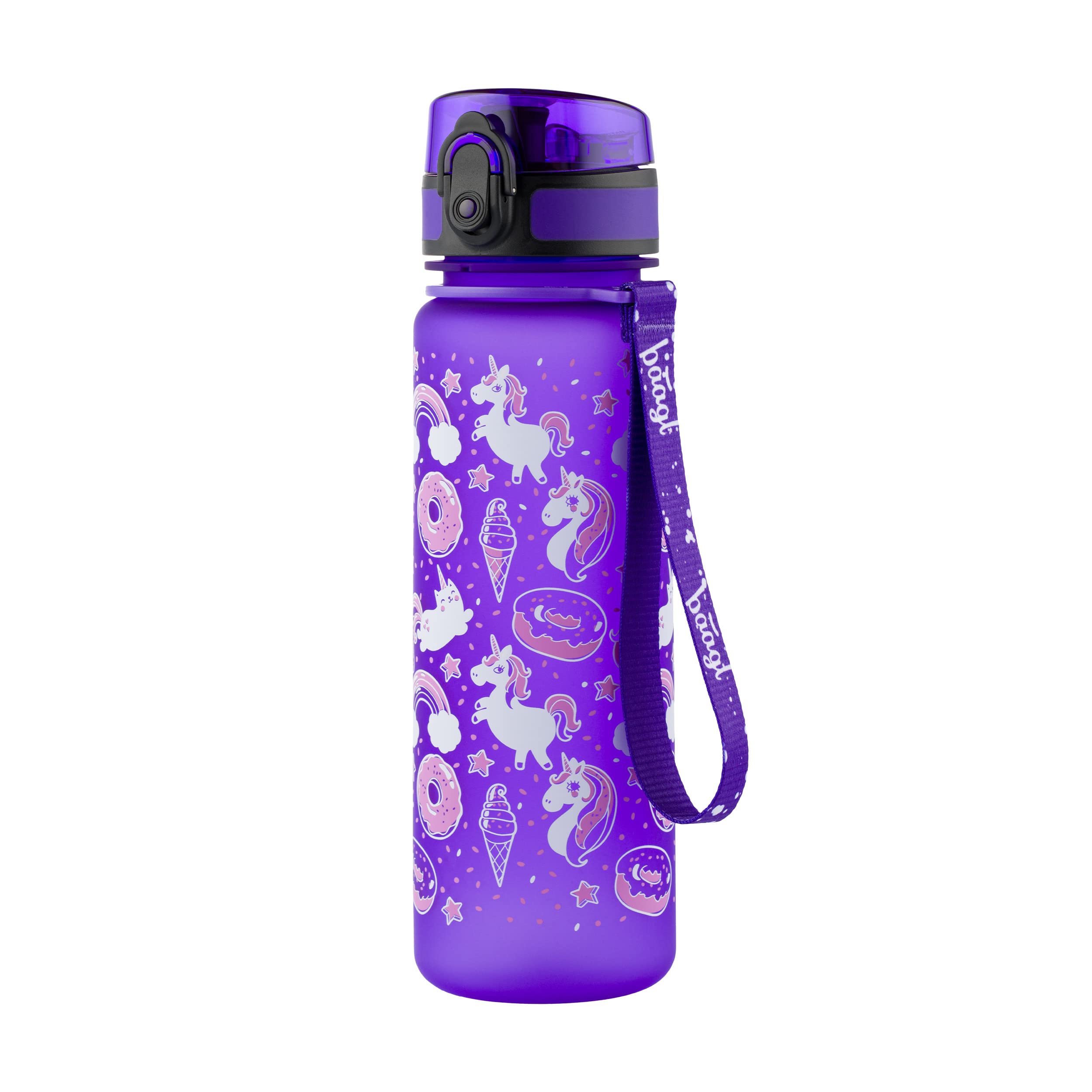 Baagl Tritan Water Bottle, Leakproof One Click Flip Lid 500ml Drink Bottle, Reusable with Scale, Daily Drinking Bottle with Strap for Kids, Children, School, Sport