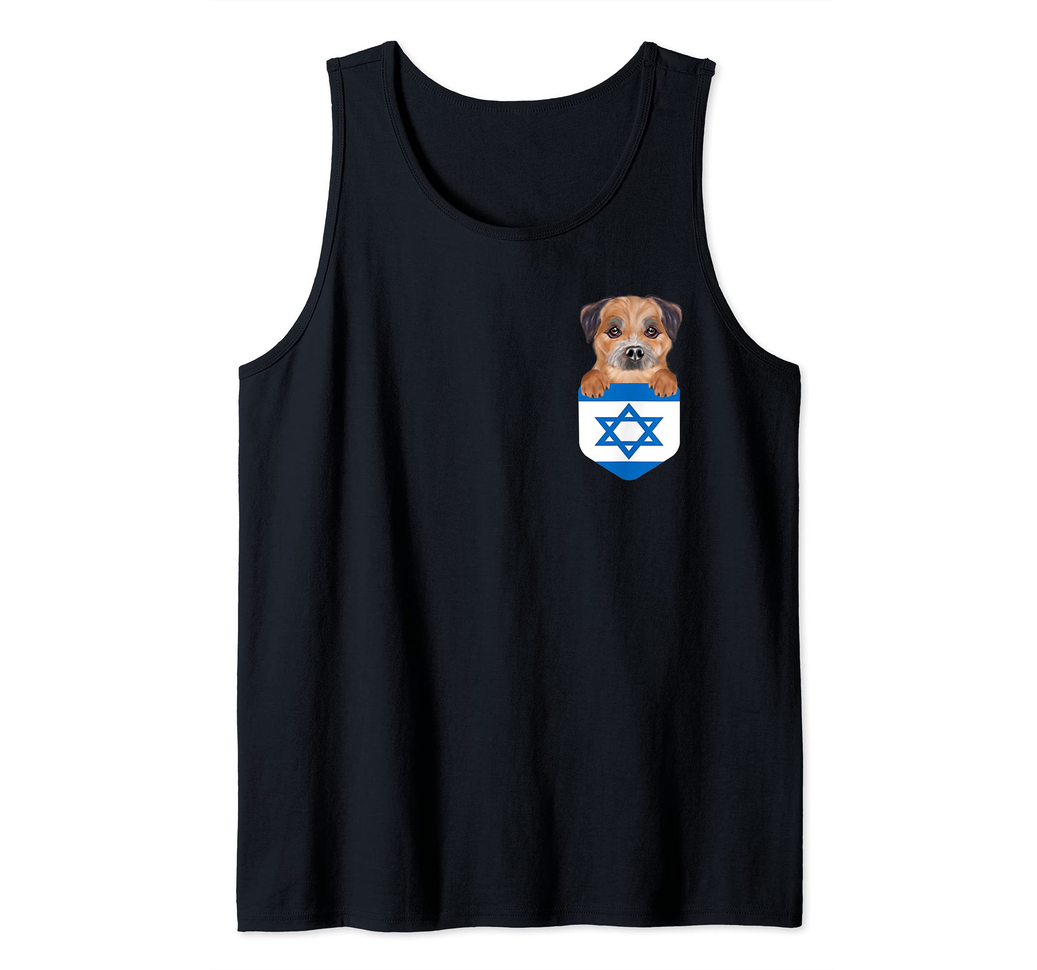 Israel Flag Border Terrier Dog In Pocket Tank Top