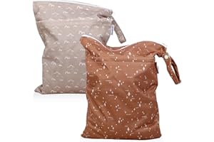 Mama Koala Waterproof Wet Dry Bags for Baby Items, Cloth Diapers, Swimsuits, Travel, Gym Clothes, Beach, Pump Parts, Toiletries, Two Zippered Pockets, 2 Pack (W016)