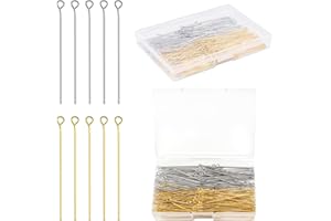 Yumttero 200 Pcs 50mm Straight Eye Pins for Craft Earring Bracelet Necklace Pendant DIY Jewelry Making, Platinum & Gold Color