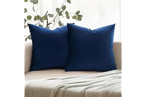 ANRODUO Pack of 2 Velvet Navy Blue Throw Pillow Covers Decorative Pillow Covers Euro Cushion Case Soft Solid Square Cozy Modern Home Decor Pillowcase for Sofa Couch Bed Room Decor 18x18 Inch