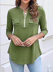 Halife Womens Tops 3/4 Sleeve Zip Up Business