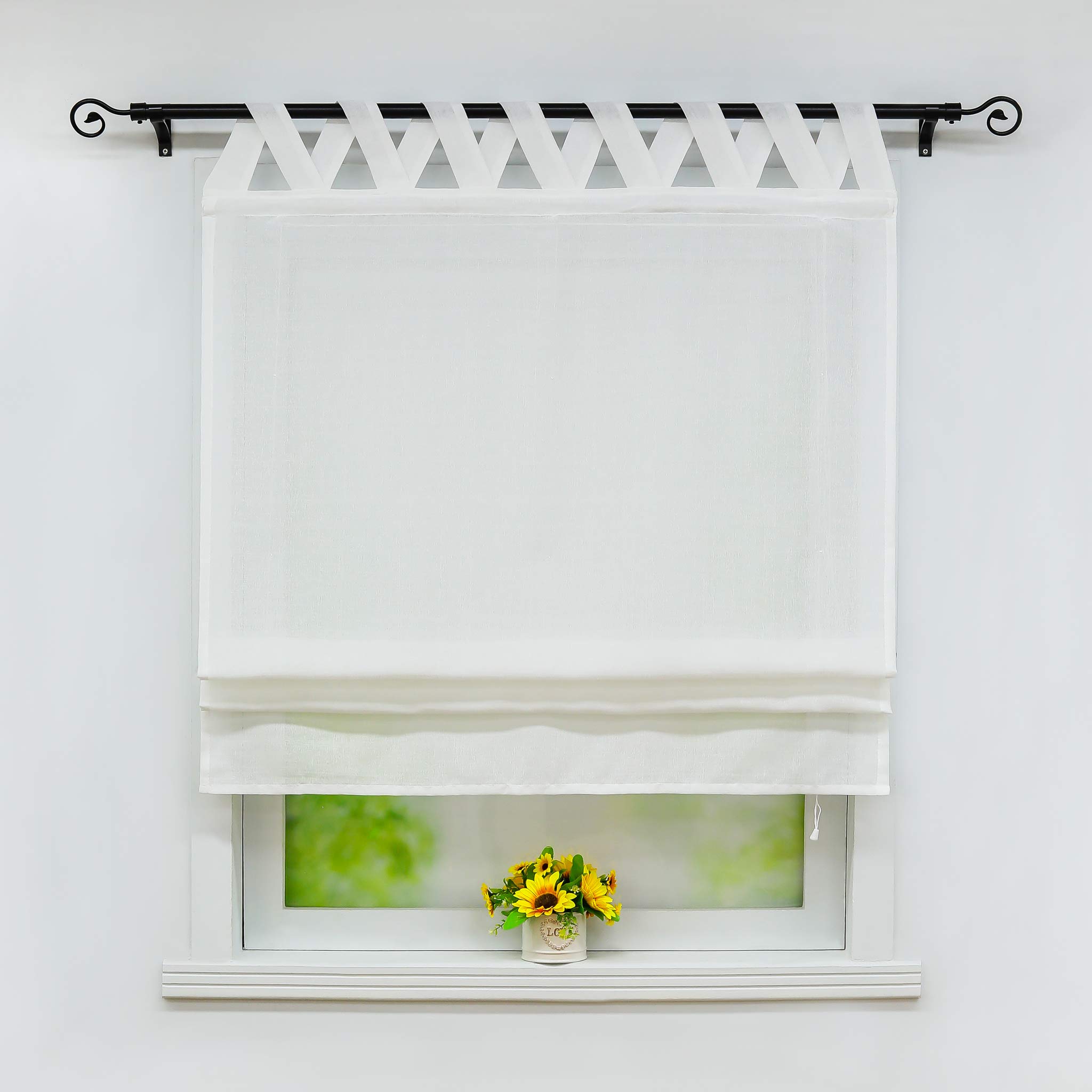 Joyswahl Mila Roman Blind, Semi-Transparent, Monochrome, Bands Roller Blind with Loops Window Curtains, Pack of 1, Polyester, White, BxH 80x140cm