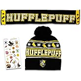 Harry Potter Hufflepuff Hat and Scarf Set for Kids - Hogwarts House Bundle with Hufflepuff Beanie and Scarf Plus Stickers | Harry Potter Winter Gear