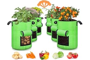 SCENGCLOS 10 Gallon Potato Grow Bags, 6 Pack, Two-Sided Transparent Window Garden Planting Bag with Durable Handle, Thickened Nonwoven Fabric Pots Vegetable Grow Bags for Tomato, Carrot, Onion, Fruits, Flower