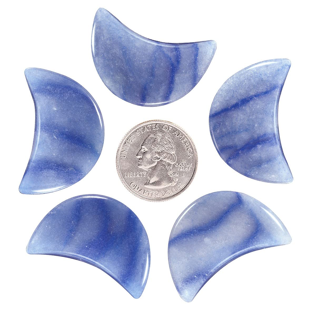 KYEYGWO 5pcs Hand Carved Half-Moon Palm Pocket Stones, Polished Crystal Stone Set for Home Office Decoration DIY or Jewelry Making, Blue Aventurine