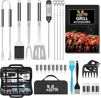 AISITIN 25pc BBQ Tools Set Stainless Steel Grill Accessories Kit with Case