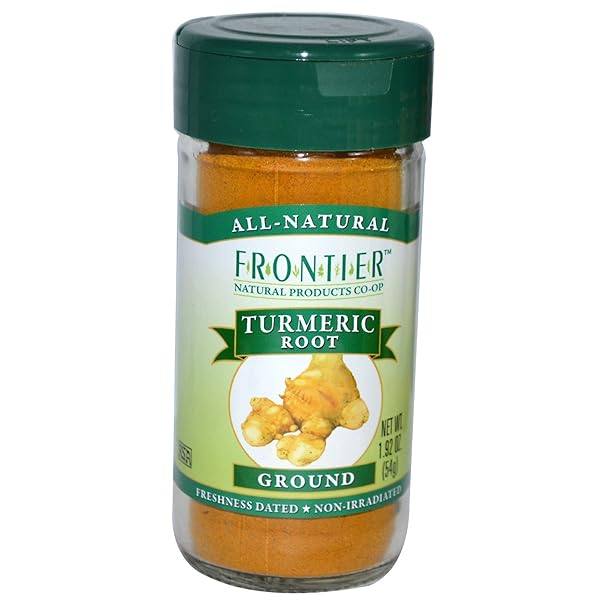 FRONTIER CO-OP GROUND TURMERIC ROOT, 1.92 OUNCE BOTTLE, DISTINCT PUNGENT AROMA, GINGER & PEPPER-LIKE FLAVOR, KOSHER, NON-GMO