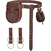 Renaissance Belt Pouch Waist Bag Set - Medieval Viking Pirate Coin Purse Skirt Hike for LARP Halloween Cosplay Accessories (Brown)