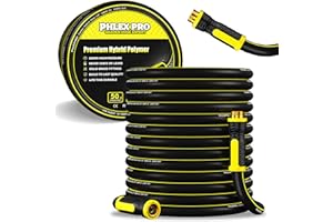 Garden Hose 50FT - PHLEX PRO Heavy-Duty Premium 5/8'' Rubber 3-Layer Water Hose - Innovation Flexible Hybrid Lightweight Water Hose, Full Brass Male to Female Fittings (RyobiGreen)