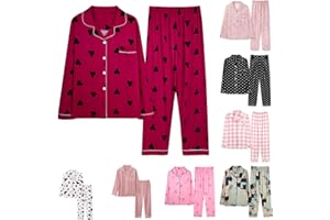Cbcbtwo Womens Y2K 2 Piece Pajamas Set Cute Graphic Loungewear Button Down Pajama Sets Long Sleeve Pj Pants Set Sleepwear