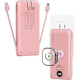 Portable Charger, 10000mAh 22.5W Fast Charging Power Bank with Built in Cable & Wall Plug, Travel Essential Battery Pack with LED Display, External Charger for iPhone 17/16, iWatch 11/10/9/8/Ultra/SE