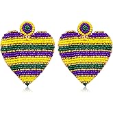 Mardi Gras Earrings for Women Mardi Gras Beaded Drop Dangle Earrings Mardi Gras Heart Bead Earrings Mardi Gras Rhinestones Bead Earrings Carnival Earrings
