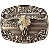 GRAERRY Cowboy Belt Buckle for Men Women Vintage Rodeo Texas Map 1836 Longhorn bull Western Belt Buckles