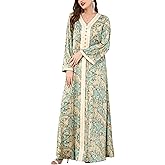 FYMNSI Abaya Dress for Women Muslim Modest Maxi Robe Floral V Neck Eid Prayer Dresses Dubai Clothing Arabian Islamic Kaftan