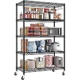 PrimeZone 36" W x 16" D x 79" H Wire Storage Shelves with Wheels, 5 Tier NSF Certified Heavy Duty Adjustable Kitchen Shelving Unit, Pantry Organizer Rack Rolling Metal Shelf for Garage Closet Bathroom