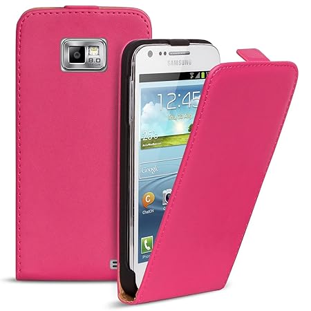 Conie Flip Hülle kompatibel mit Samsung Galaxy S2, PU Ledertasche in Pink klappbare Handyhülle innen weich gefüttert