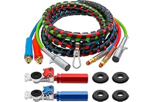 YiaChuii 15ft 3 in 1 ABS & Power Air Line Hose with Glad Hand Hex Grip & Rubber Seals for Tractor Trailer Semi Truck