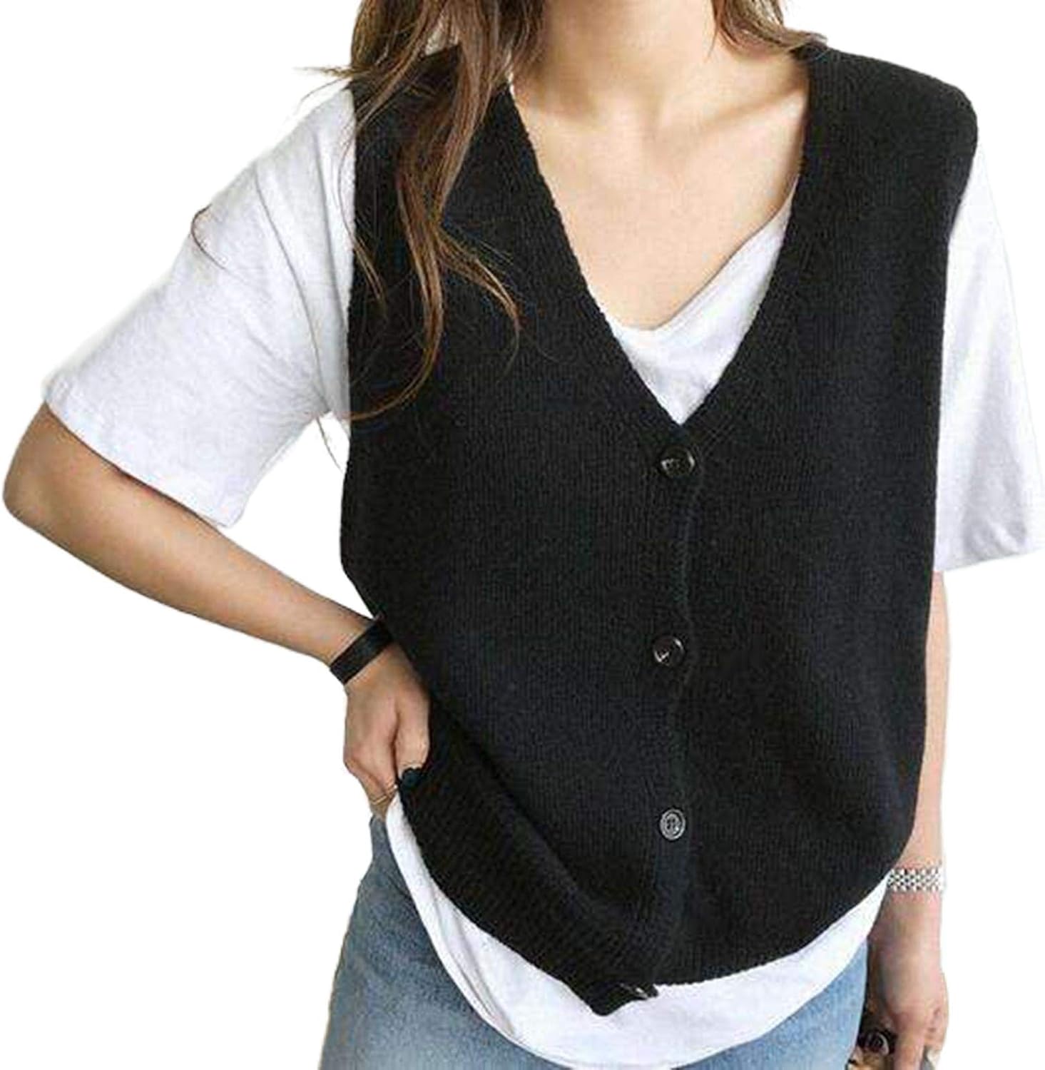 Mens Cardigan YTD Men's Sleeveless Sweater Vest V-Neck Casual