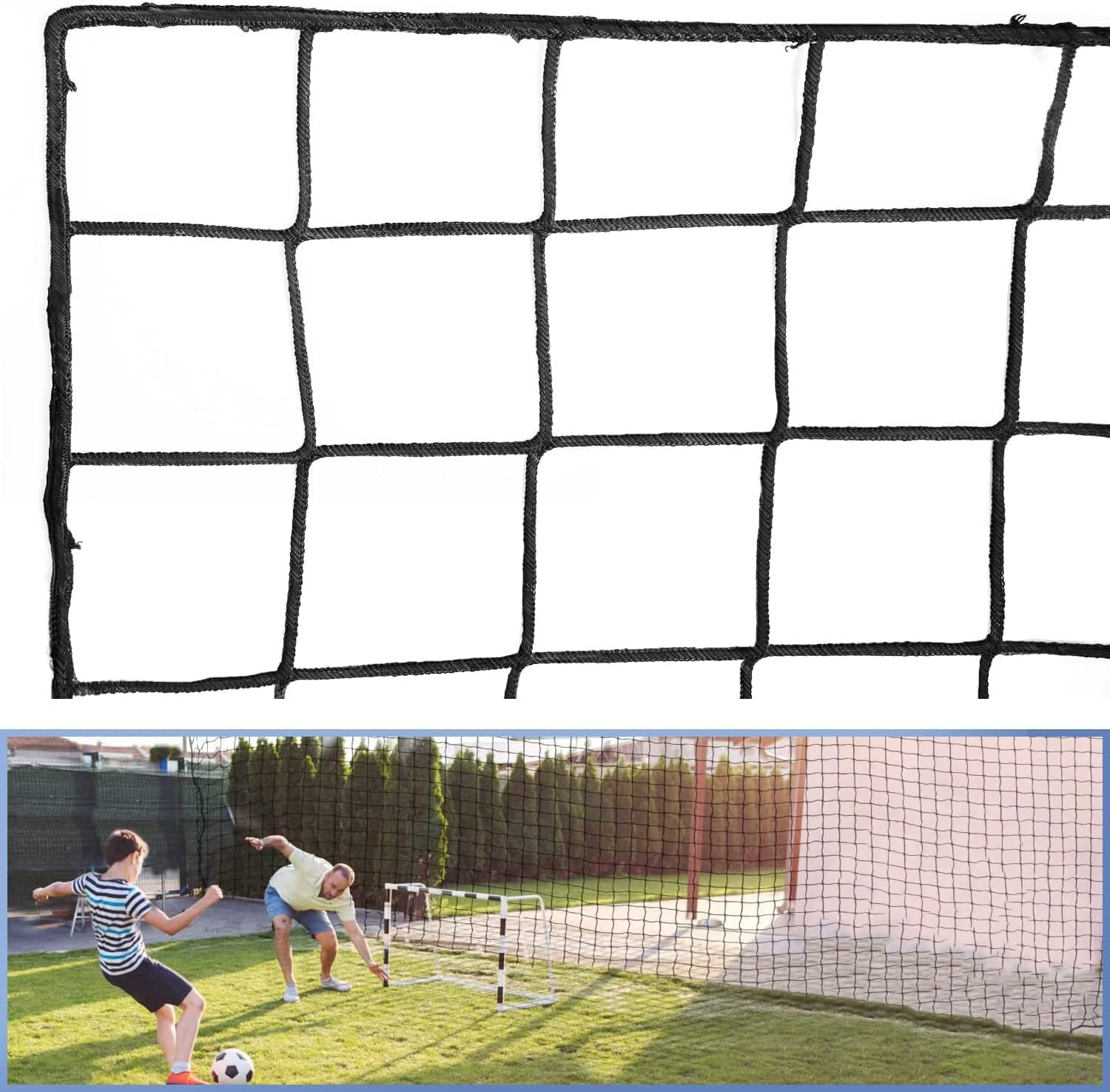 Wiseek Soccer Backstop Net, 10x30ft High Impact Soccer Barrier Net, Nylon Sport Netting Barrier Soccer Netting, Soccer Rebounder Behind Goal, Black
