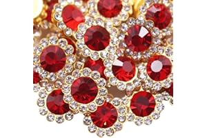 KDCQAH 100 Pcs 12MM Sew on Rhinestones Crystals Glass Metal Base Sewing Flower Claw Rhinestones for Clothes Shoes Earring Belt Crafts Sewing Accessories (03 Red)
