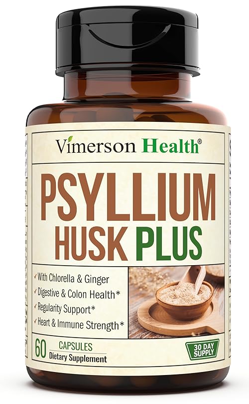 Fiber Supplement with 1080mg Psyllium Husk Powder, Slippery Elm for Women & Men, Ginger Root – High Fiber Pills for Regularity, Digestive & Gut Health – Gentle on Stomach 60 Psyllium Husk Capsules