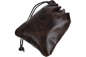 ADOCARN Leather Drawstring Pouch Small Coin Purse Vintage Jewelry Storage Bag Travel Makeup Carrying Case for Men Women