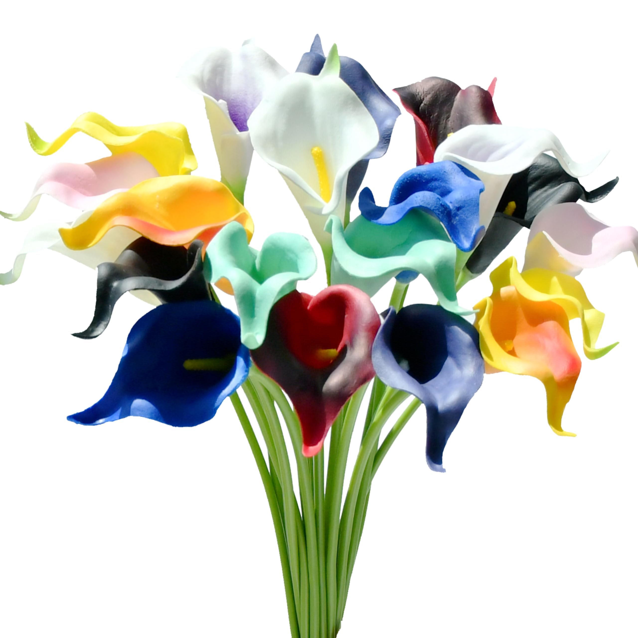 Mandy's PU Multicolor Calla Lily Artificial Flowers 20 Stems 13.5in Faux Realistic Centerpiece for Valentine's Day and Easter Decorations DIY Bridal Bouquet Home Décor