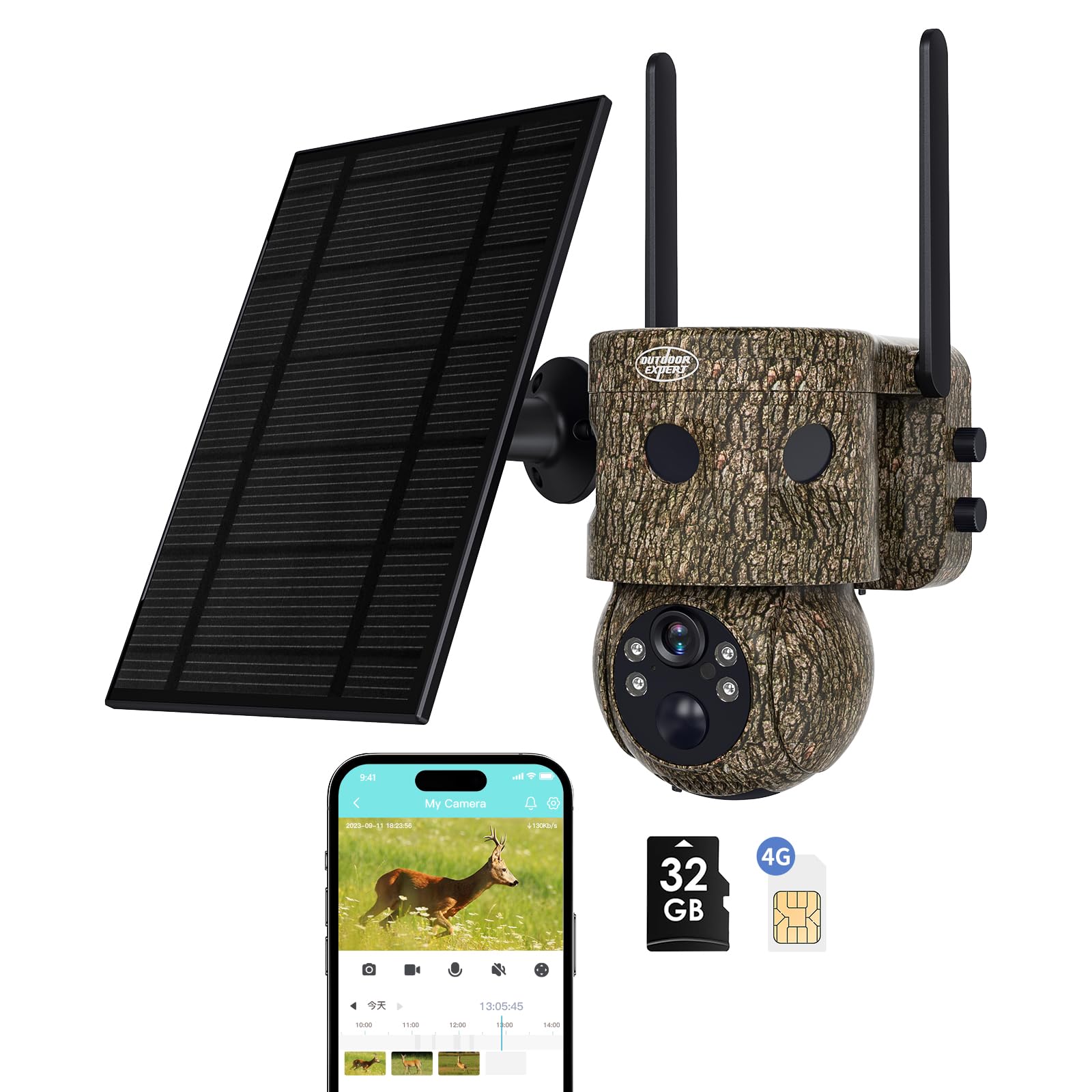 Photo 1 of OUTDOOR EXPERT 4G LTE Cellular Trail Camera 180°Automatic Intrusion Detection and 360°Panoramic View Home and Outdoor Security Camera with Solar Panel, 2K Video with Illumination at Night