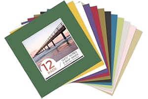 Frametory, 12X12 Mix Color Pre-Cut Picture Mats for 8X8 Photos, Prints, Artworks - White Core Bevel Cut 7.5X7.5 Openings Acid Free Frame Mattes 1.4Mm Thickness - Pack of 12