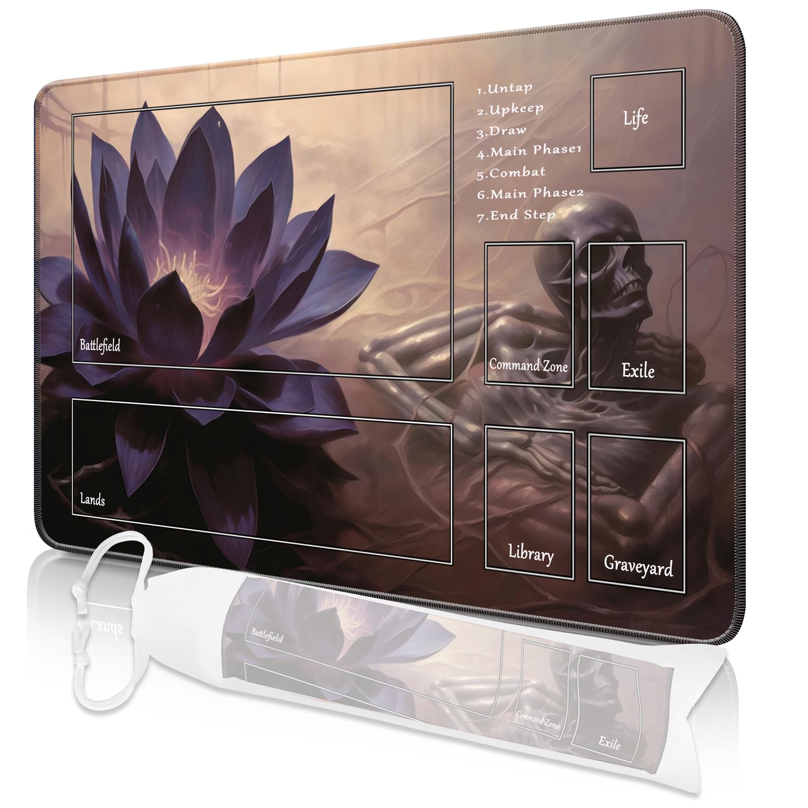 Nkddert MTG Playmat, 24" x 14" Playmats for TCG MTG, Stitched Edges Anti-slip MTG Playmat with Zones with Storage Bag Smooth Surface Battle Black Lotus MTG Game Mat
