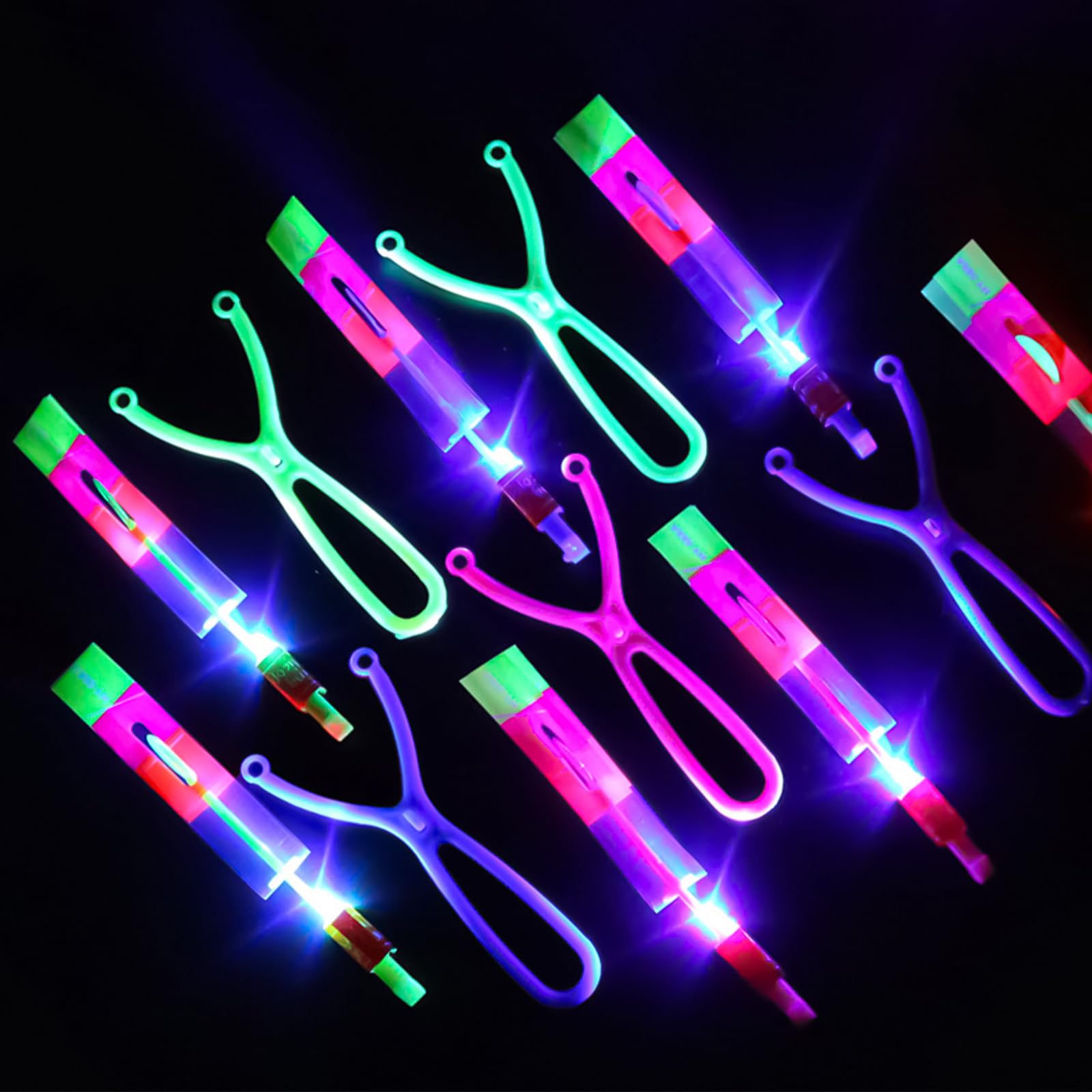 15 Pcs LED Light Slingshot - Rocket Helicopter Flying Toys with LED Lights, Teen Party Bag Fillers, Dark Party Supplies, Kids Outdoor Toys, Party Favors