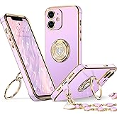 XYZ for iPhone 12 Case with Stand, Phone Case with Double Ring Kickstand, Women Girls Bling Luxury Protective Case Heart for iPhone 12, Purple