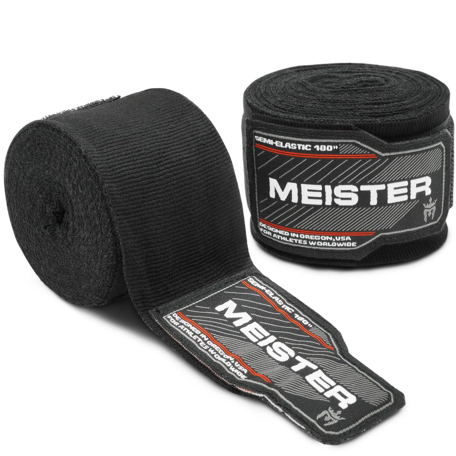 Meister 180" Pair of Semi-Elastic MMA Boxing Hand Wraps Black