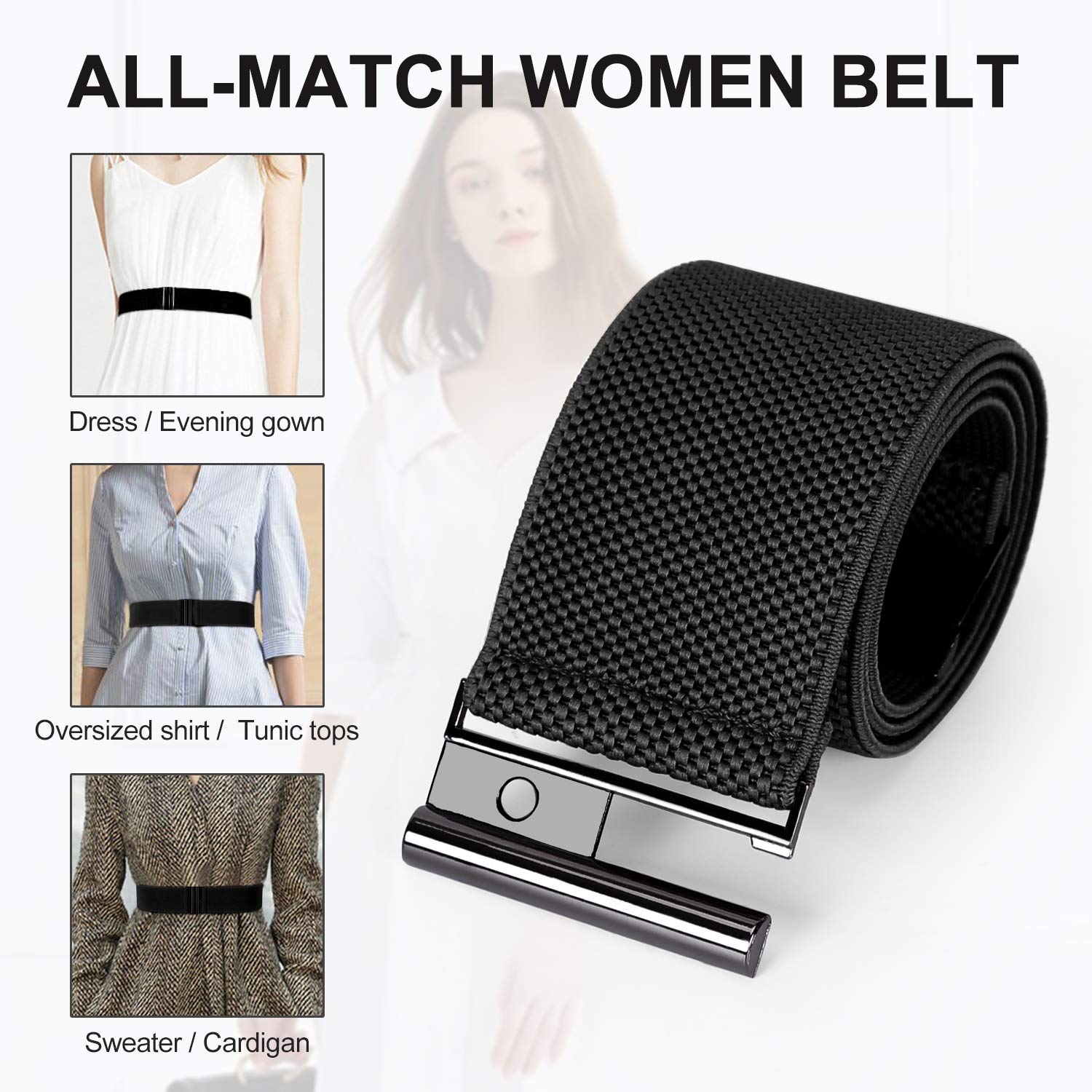 Wide Elastic Stretchy Belts for Women - Trimmer Stretch Waistband Retro Waist Belt Black by Whippy